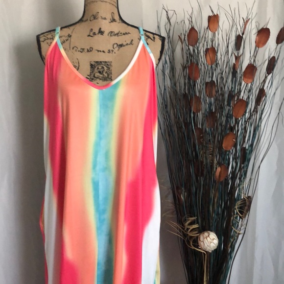 🆕 Round Neck Striped Print Spaghetti Strap Dress - Picture 2 of 7